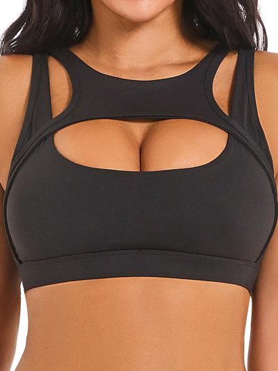 Push up Sports Bra for Women Sexy Hollow Crop Tops with Removable Cups Workout Fitness Yoga Bra Medium Support