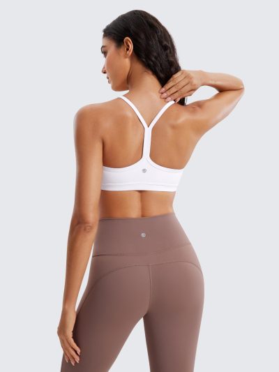 Butterluxe Womens Ruched V Neck Sports Bra - Y Back Spaghetti Thin Strap Wireless Padded Yoga Crop Top
