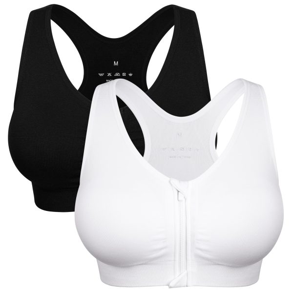 Women's Zip Front Sports Bra Wireless Post-Surgery Bra Active Yoga Sports Bras