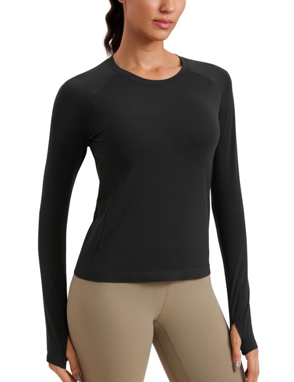 Womens Seamless Workout Long Sleeve Shirts Quick Dry Gym Athletic Tops Breathable Running Yoga T-Shirts