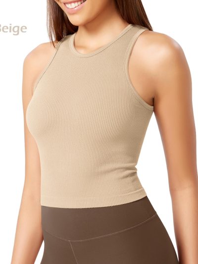 3-Pack Seamless Crop Tank for Women Ribbed Soft High Neck Cropped Tops