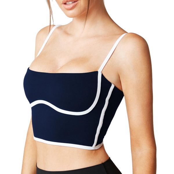 Sleeveless Spaghetti Strap Padded Sports Bra Tank Tops Square Neck Double Layer Workout Fitness Basic Crop Tops
