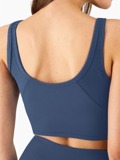 Women's Seamless Sports Bra Workout Crop Top Ribbed Padded Longline Wirefree Medium Support Tank Tops Fitness