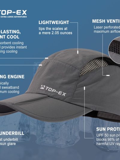 Oversized XL XXL Foldable Reflective Unstructured Design Running Breathable Cooling Quick Dry Baseball Caps