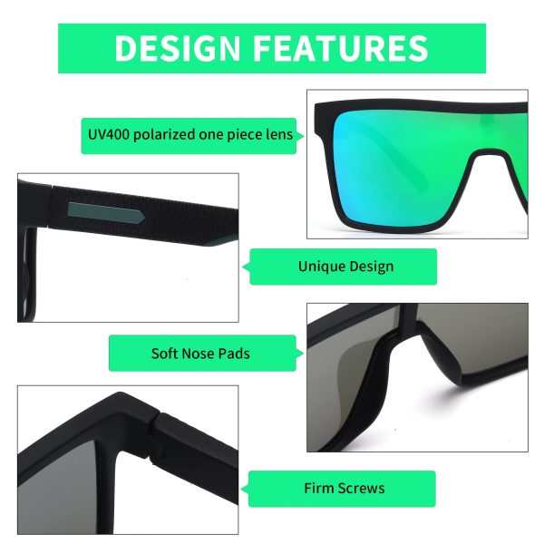 Polarized Flat Top Sunglasses Womens Men, Oversized Square Shield Sports Glasses