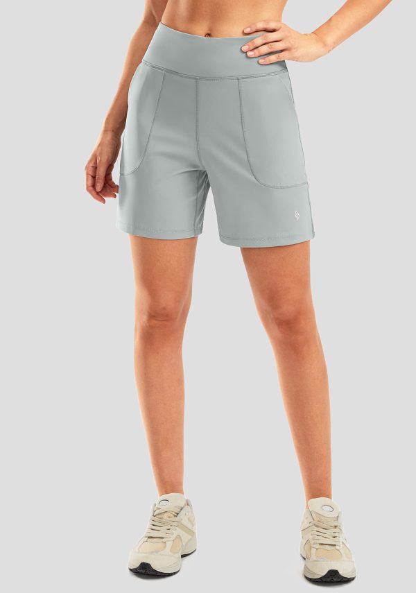 Women's 6'' Athletic Long Shorts with 4 Pockets High Waisted Bermuda Shorts for Women Walking Running Casual