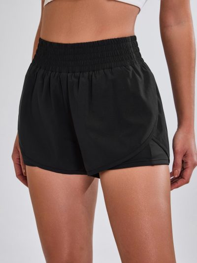 Womens Running Shorts High Waisted Side Pocket Athletic Shorts High Side Slit 2 in 1 Gym Shorts
