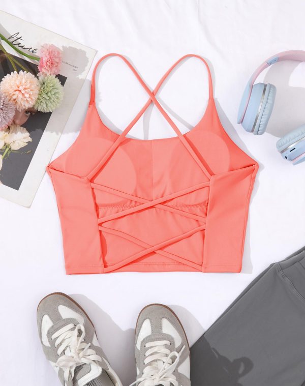 Strappy Sports Bras for Women High Support Longline Open Back Workout Tops Padded Cross Yoga Crop Tank Built in Bra