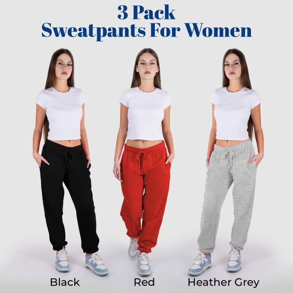 3 Pack Womens Sweatpants Comfortable Fleece Ladies Joggers