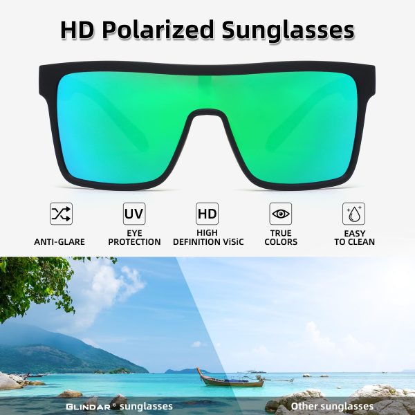 Polarized Flat Top Sunglasses Womens Men, Oversized Square Shield Sports Glasses
