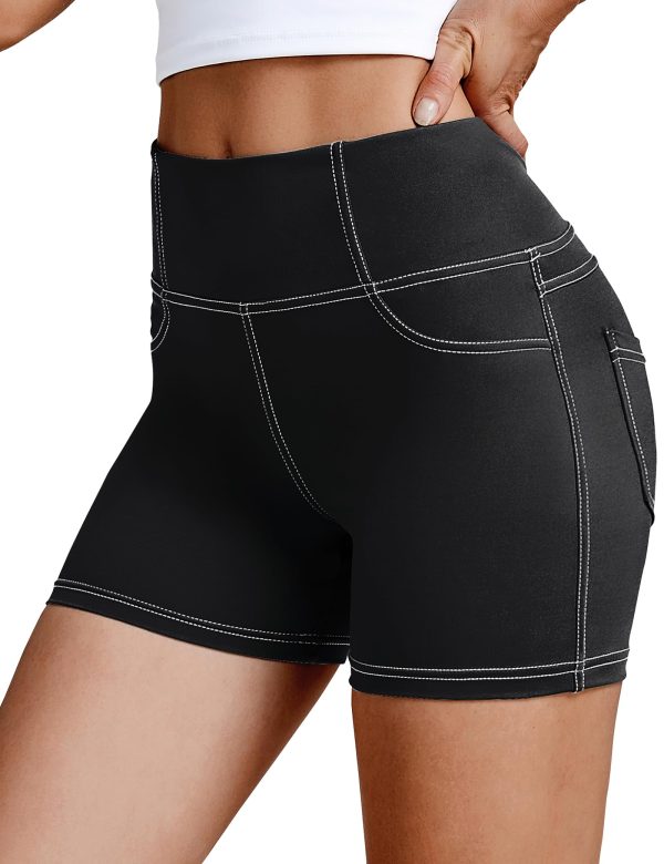5"/8" High Waisted Yoga Biker Shorts with Pockets for Women - Butt Lifting Workout Spandex Booty Gym Shorts