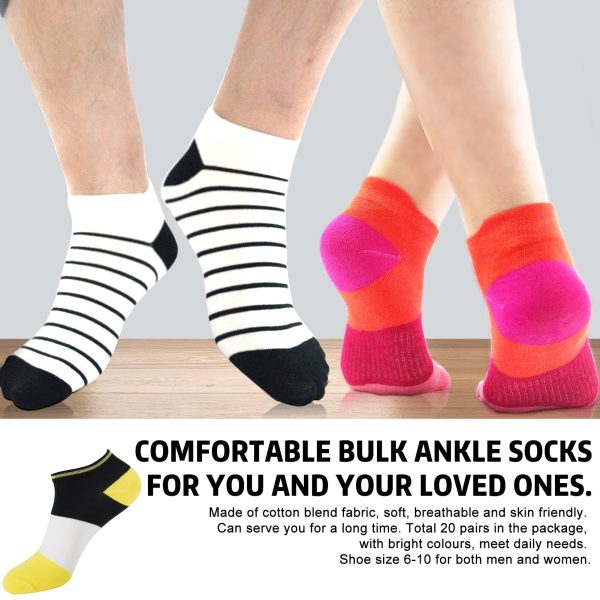 20 Pairs Womens Ankle Socks Low Cut Athletic Running Sports Colorful Short Socks with Tab