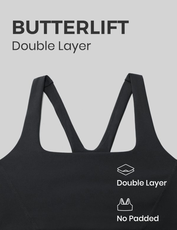 Butterlift Double Lined Square Neck Sports Bras for Women - Wireless V-Shaped Racerback Workout Yoga Top Non Padded