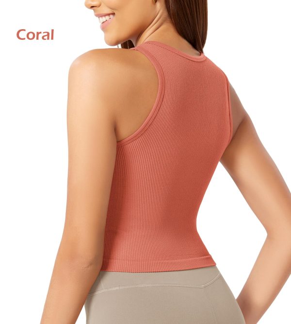 3-Pack Seamless Crop Tank for Women Ribbed Soft High Neck Cropped Tops