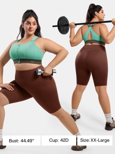 High Impact Zip Front Adjustable Sports Bra No Bounce Criss Cross Plus Size Bras for Women Workout Running