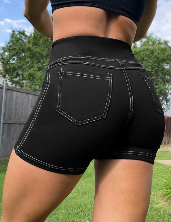 5"/8" High Waisted Yoga Biker Shorts with Pockets for Women - Butt Lifting Workout Spandex Booty Gym Shorts