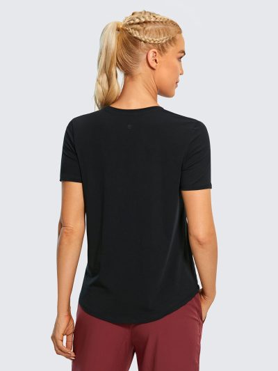Women's Pima Cotton Short Sleeve Workout Shirts Casual Yoga T-Shirt Soft Athletic Top