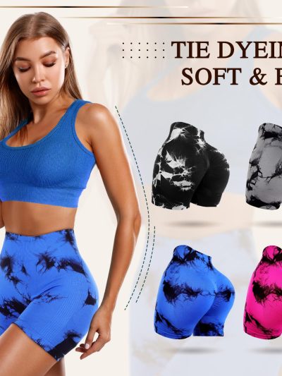4 Piece Women Workout Shorts Tie Dye High Waist Butt Lift Shorts Tight Women Workout Gym Yoga Sports Shorts