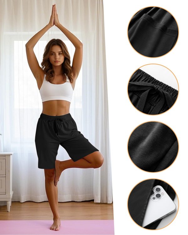 3 Pack Women's Bermuda Shorts, Jogger Yoga Sweat Walking Short Running Knee Length Sport Drawstring Shorts with Pockets