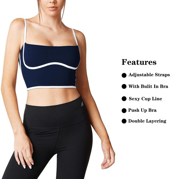 Sleeveless Spaghetti Strap Padded Sports Bra Tank Tops Square Neck Double Layer Workout Fitness Basic Crop Tops