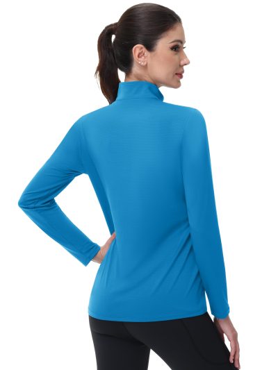 Women's 1/4 Zip Long Sleeve Rash Guard Shirts UPF 50 Quarter Zip Pullover Quick Dry Hiking Workout Tops