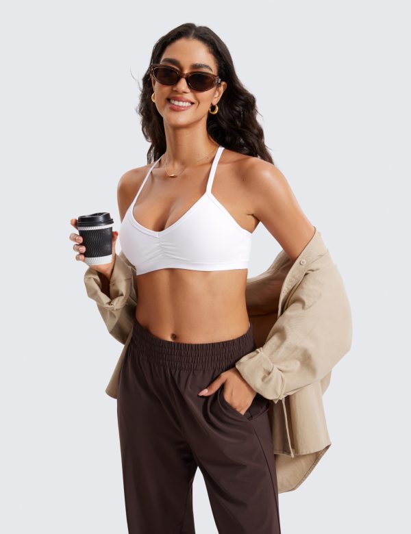 Butterluxe Womens Ruched V Neck Sports Bra - Y Back Spaghetti Thin Strap Wireless Padded Yoga Crop Top
