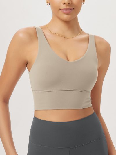 Women's Longline U-Back Sports Bra V-Neck Padded Yoga Workout Wirefree Tank Top