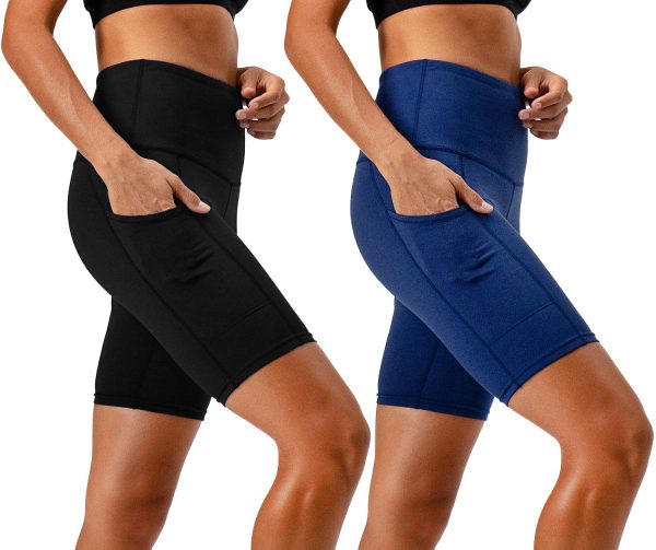 Women's 2-Pack High Waist Workout Yoga Running Exercise Shorts with Side Pockets