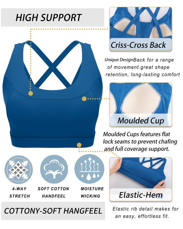 Sports Bras for Women,Molded Cup Strappy Running High Support Sports Bras Workout Yoga Bra