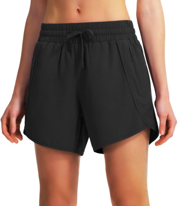 Women's 5" Athletic Running Shorts Quick Dry Lightweight Workout Gym Shorts with Zipper Pockets UPF 50+