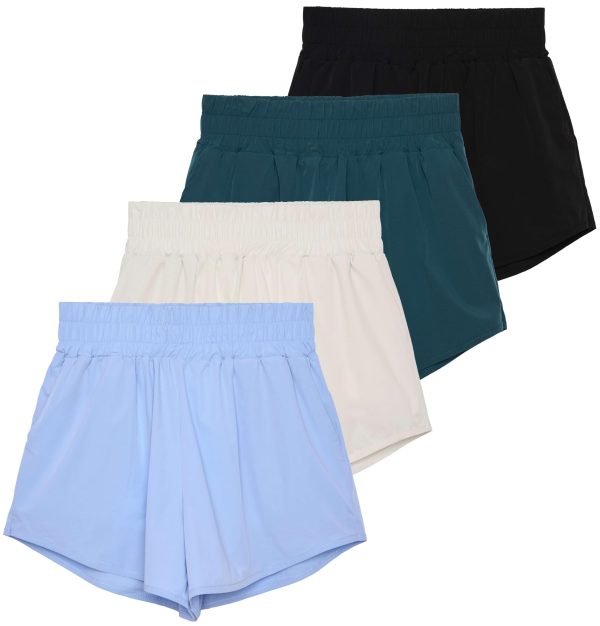 4 Pack Women's 2.5'' High Waisted Running Shorts with Liner - Quick Dry, Dry Fit, Gym Workout