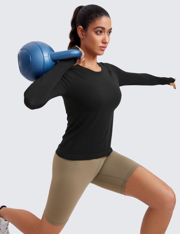 Womens Seamless Workout Long Sleeve Shirts Quick Dry Gym Athletic Tops Breathable Running Yoga T-Shirts