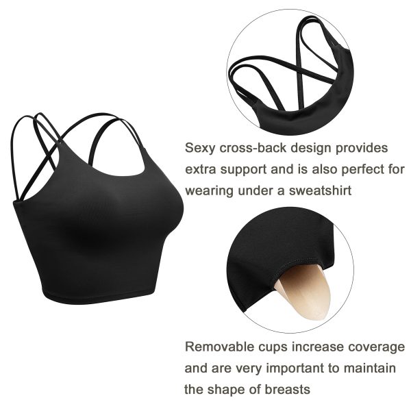 Womens Padded Sports Bra Fitness Workout Running Camisole Crop Top with Built in Bra