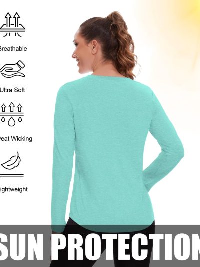 7 Pack Long Sleeve Workout Tops for Women Quick Dry Athletic Running Shirts UV Sun Protection V Neck T Shirts