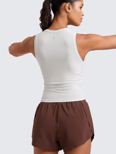 Cloudweight Womens Ruched Tank High Neck Workout Fitted Tops Basic Yoga Athletic Sleeveless Shirts