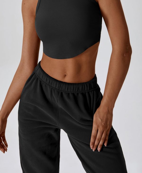 Womens Straight Leg Sweatpants Cotton High Waisted Baggy Athletic Joggers Lounge Pants with Pockets