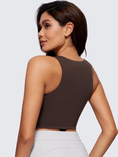 Womens Butterluxe Double Lined Cropped Tops High Neck Racerback Tanks Sleeveless Casual Workout Crop Shirts