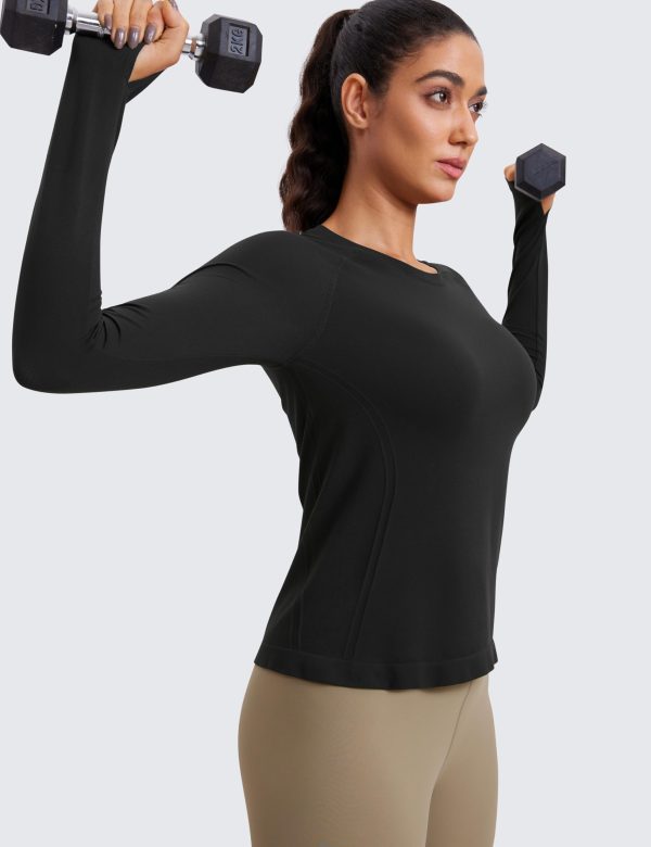 Womens Seamless Workout Long Sleeve Shirts Quick Dry Gym Athletic Tops Breathable Running Yoga T-Shirts