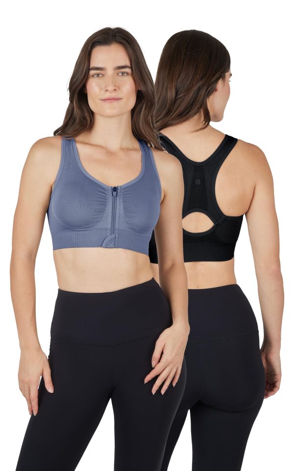 - Women's 2 Pack Front Zip Seamless Sports Bra