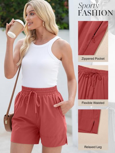 Athletic Shorts for Women Gym Workout Running Shorts Quick Dry with Zipper Pockets Elastic High Waisted Fitness