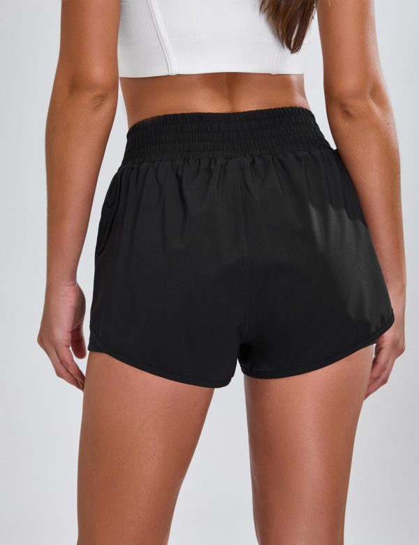 Womens Running Shorts High Waisted Side Pocket Athletic Shorts High Side Slit 2 in 1 Gym Shorts