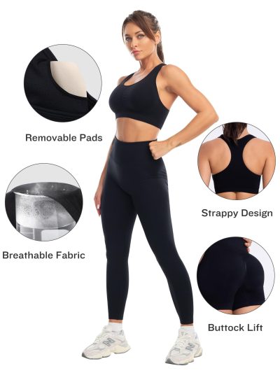 3 Piece Workout Sets for Women Butt Lifting Leggings with High Impact Sports Bra Gym Shorts