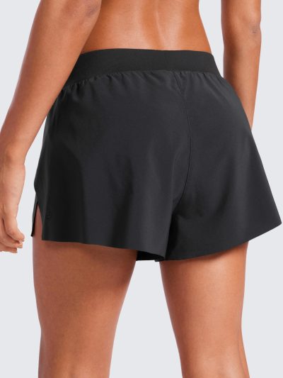Athletic Running Shorts for Women V Split Low Waisted Lightweight Gym Workout Athletic Shorts with Liner