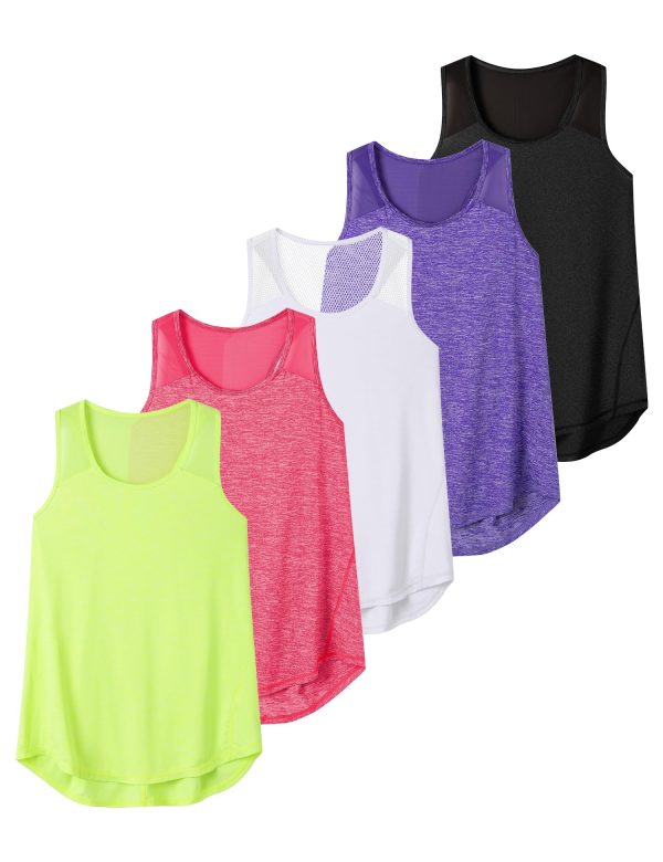 5 Pack Womens Workout Tops Mesh Racerback Tank Tops Sleeveless Athletic Gym Yoga Shirts