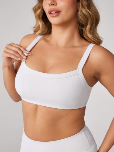 Hugcurve Adjustable Sports Bra Square Neck Wireless Padded Yoga Workout Tops