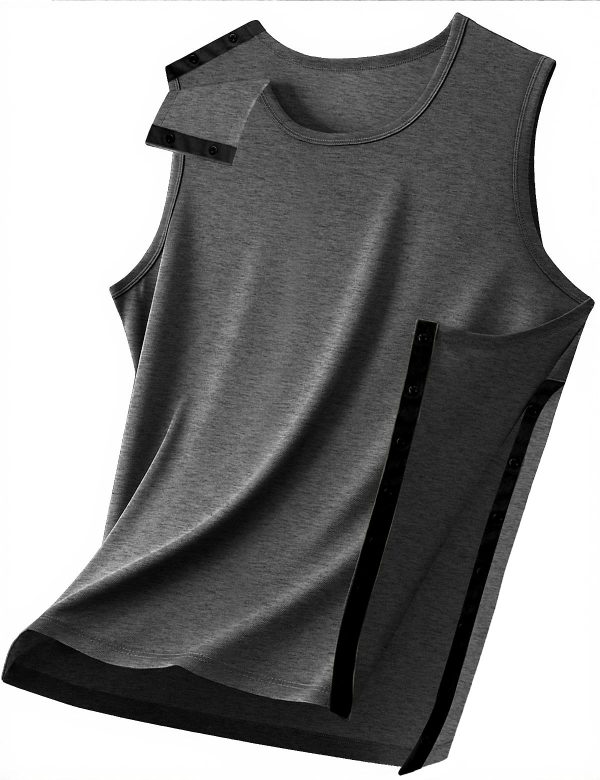 Unisex Shoulder Surgery Shirts, Shoulder Snap-Access Tank Tops, Arm Broken,Snap Open Sleeveless Shirt