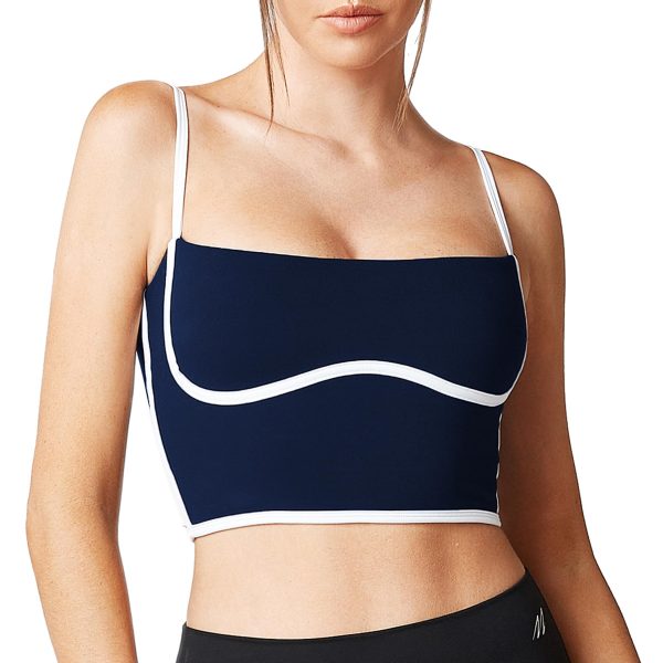 Sleeveless Spaghetti Strap Padded Sports Bra Tank Tops Square Neck Double Layer Workout Fitness Basic Crop Tops
