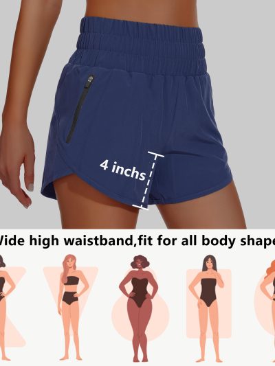 Women's High Waisted Athletic Shorts 4" High Rise Running Workout Gym Quick Dry Tummy Control Short with Zipper Pockets
