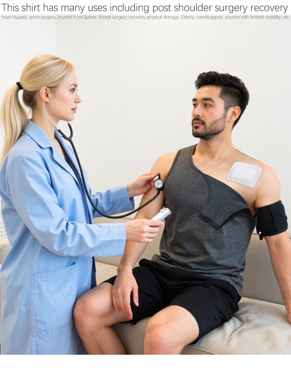 Unisex Shoulder Surgery Shirts, Shoulder Snap-Access Tank Tops, Arm Broken,Snap Open Sleeveless Shirt