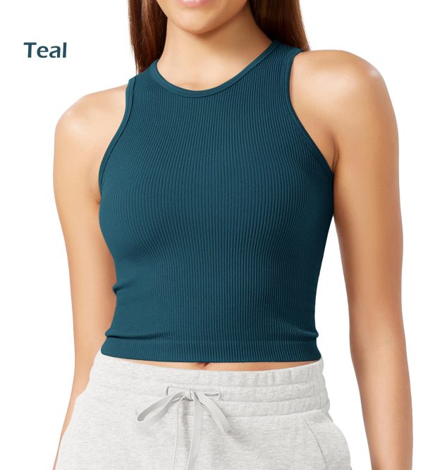 3-Pack Seamless Crop Tank for Women Ribbed Soft High Neck Cropped Tops